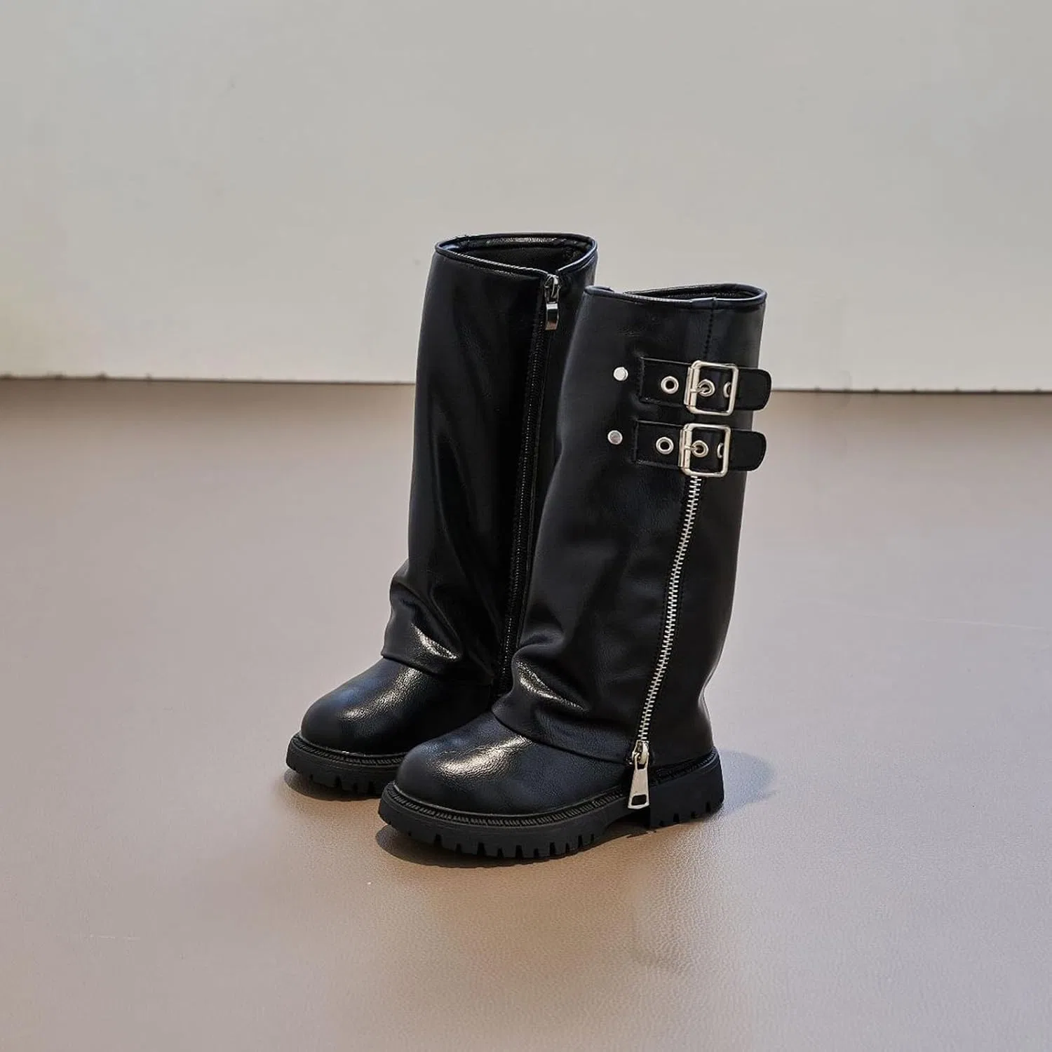 Детские сапоги для девочек с принтом Mid Calf Fold Over, Black — фото 4