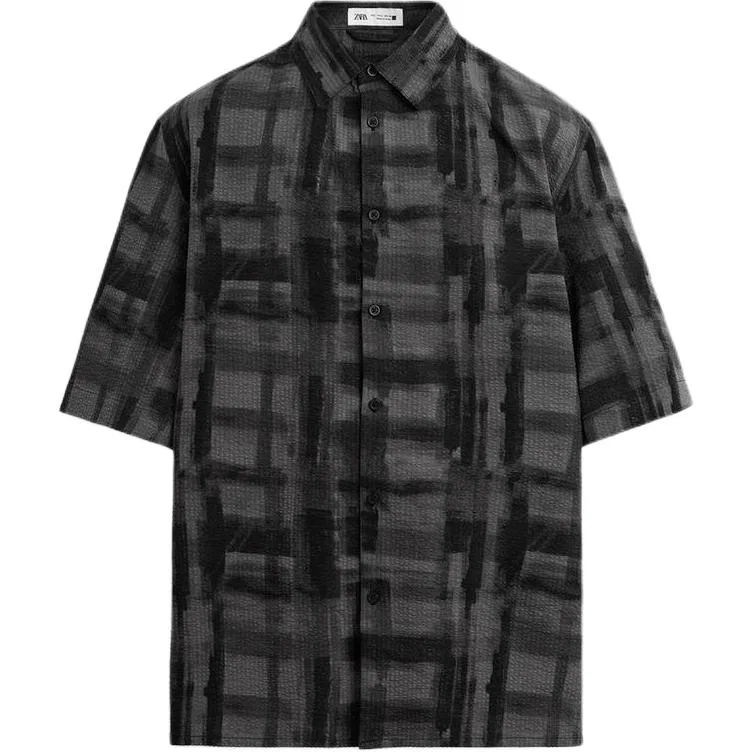 Мужская рубашка с принтом, отложной воротник, ZARA, Print