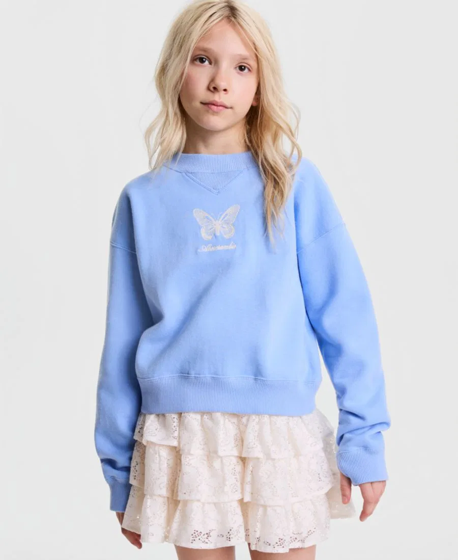 Свитшот с принтом бабочек Butterfly Crewneck Sweatshirt abercrombie kids, Pastel Blue