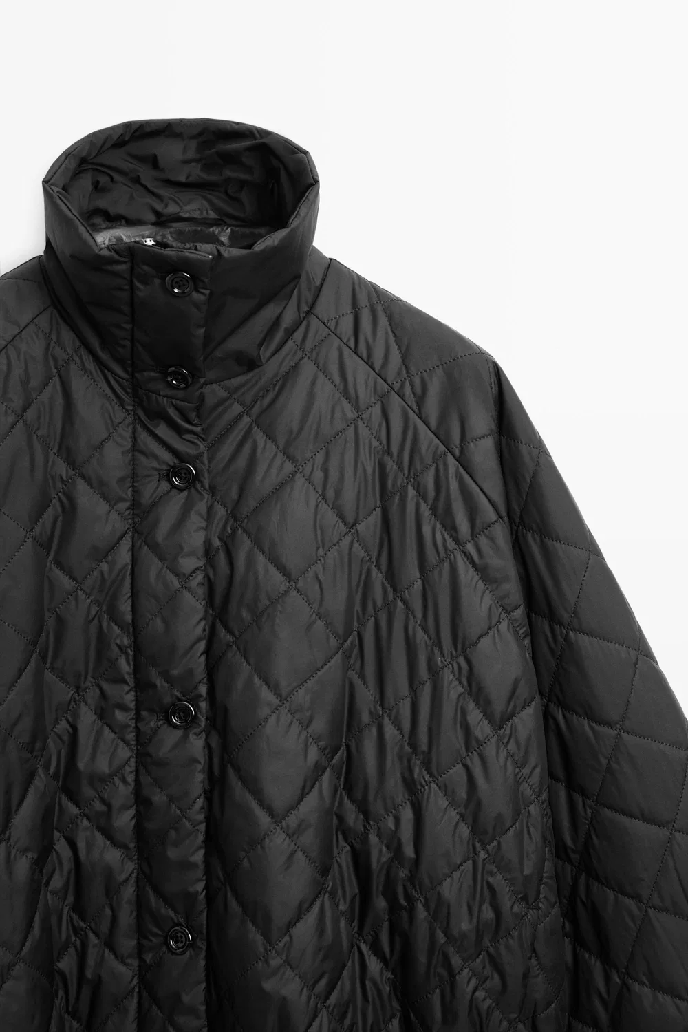 Куртка бомбер стеганая, Massimo Dutti, с высоким воротником, черная — фото 4