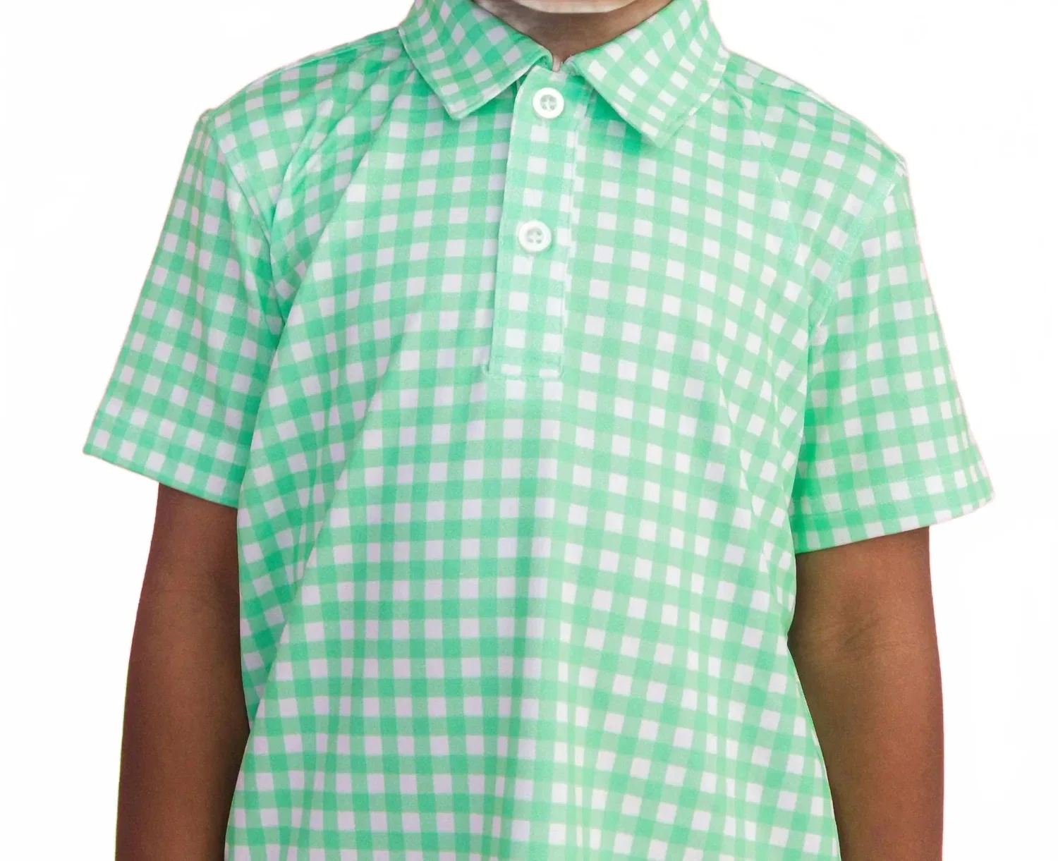 Детское поло для мальчиков с коротким рукавом с принтом в клетку Classic Spring Bud Gingham Knit Performance RuffleButts, зеленый — фото 2
