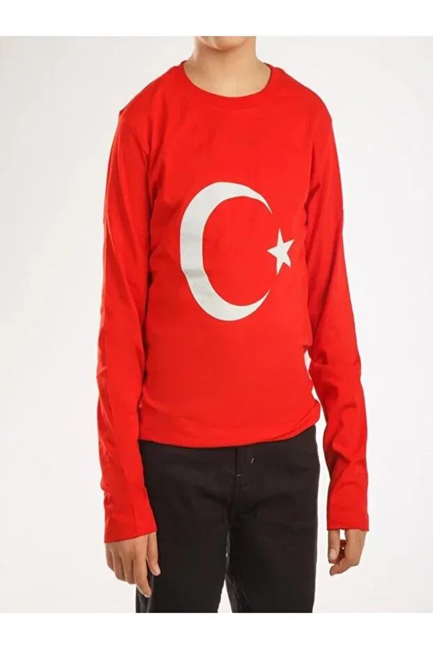 Детская футболка с принтом Moon Star Printed Long Sleeve Befs Store, Red — фото 2