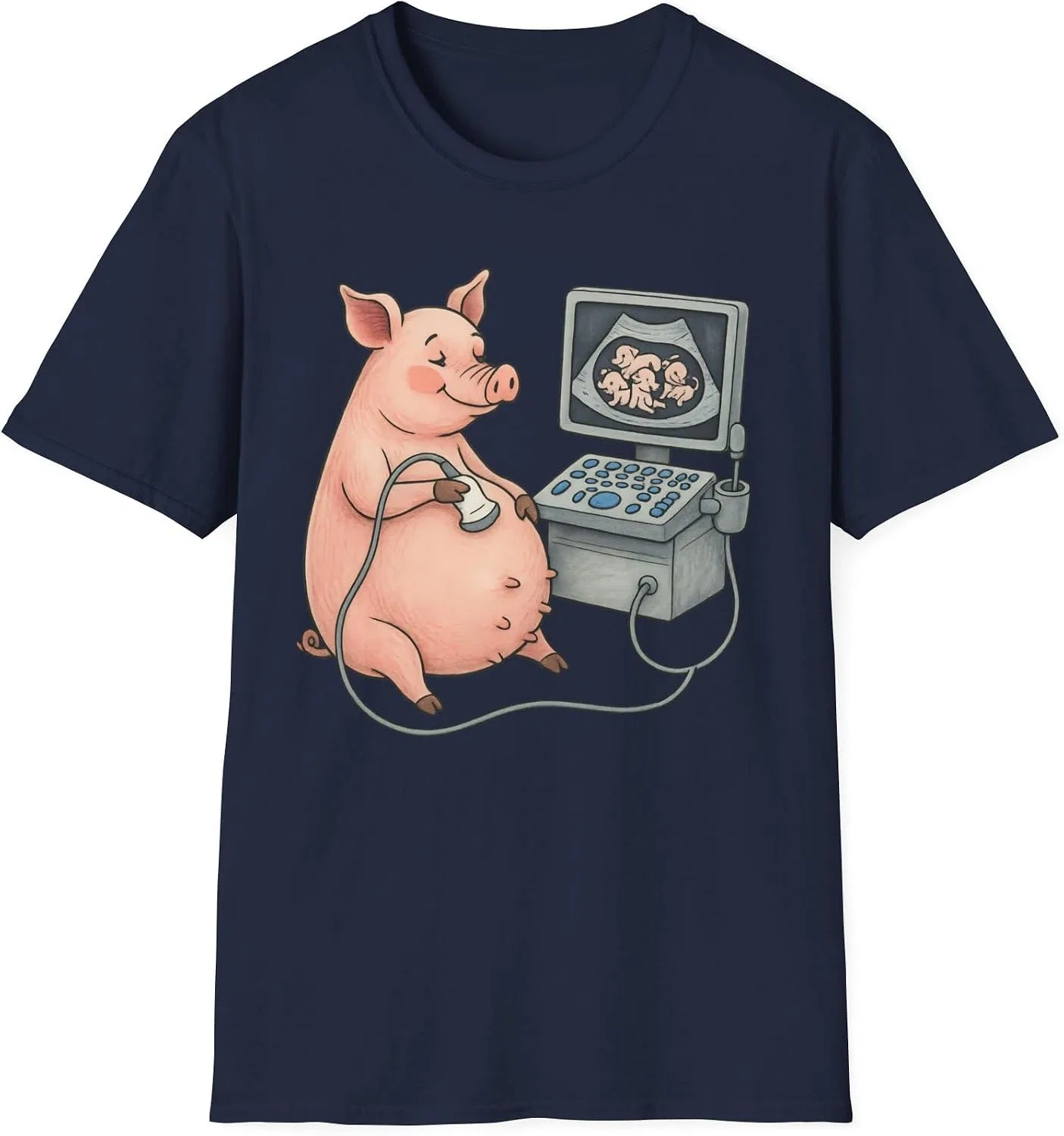 Женская футболка с принтом Pregnant Pig Ultrasound Shirt, тёмно-синий