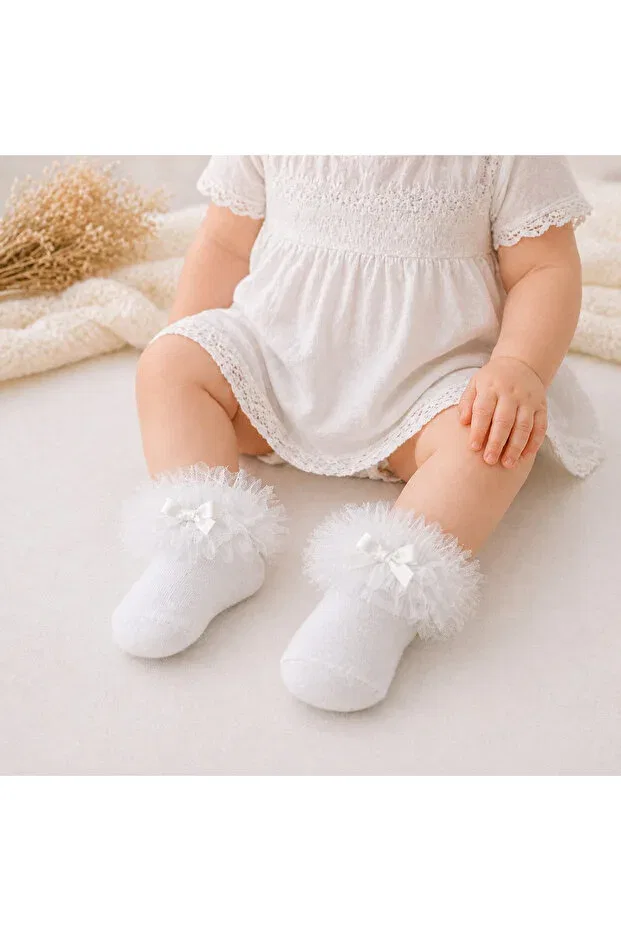 Детские носки для девочек с рюшами Minimissbaby, White