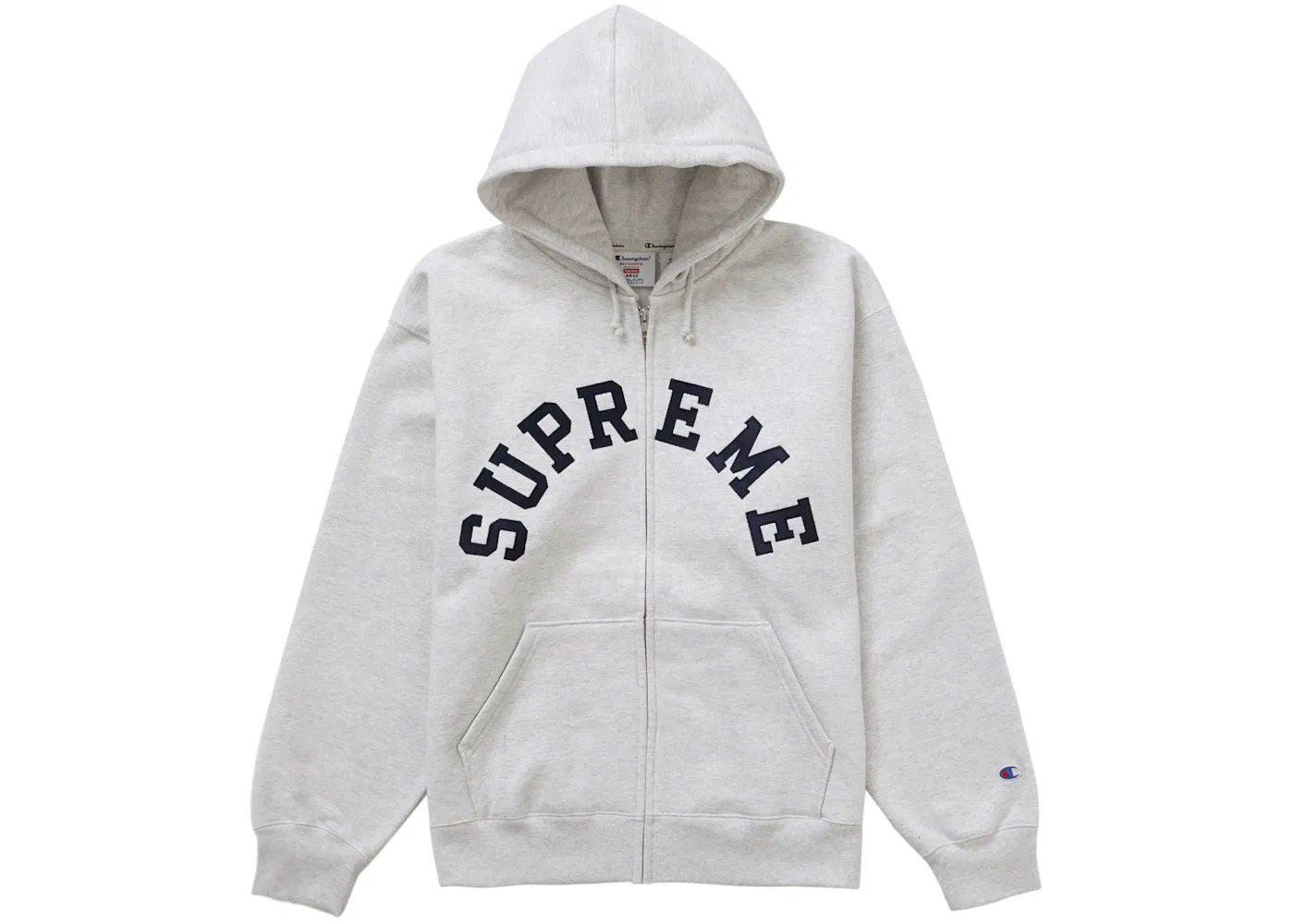 Мужская худи на молнии с принтом Supreme Sweatshirt, Ash Grey
