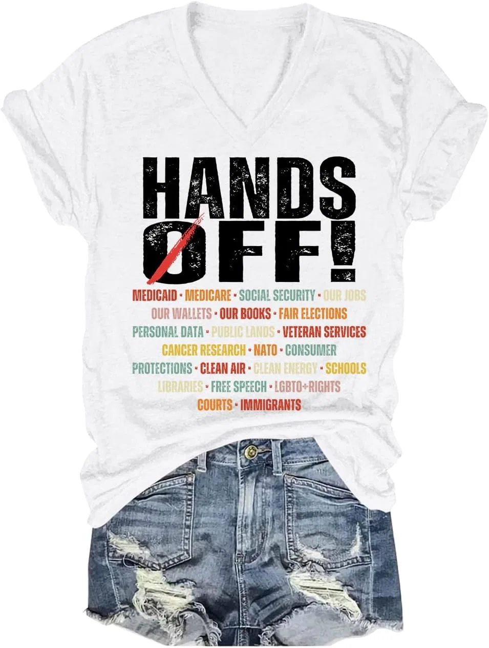 Футболка с V-образным вырезом Hands Off Protest, White