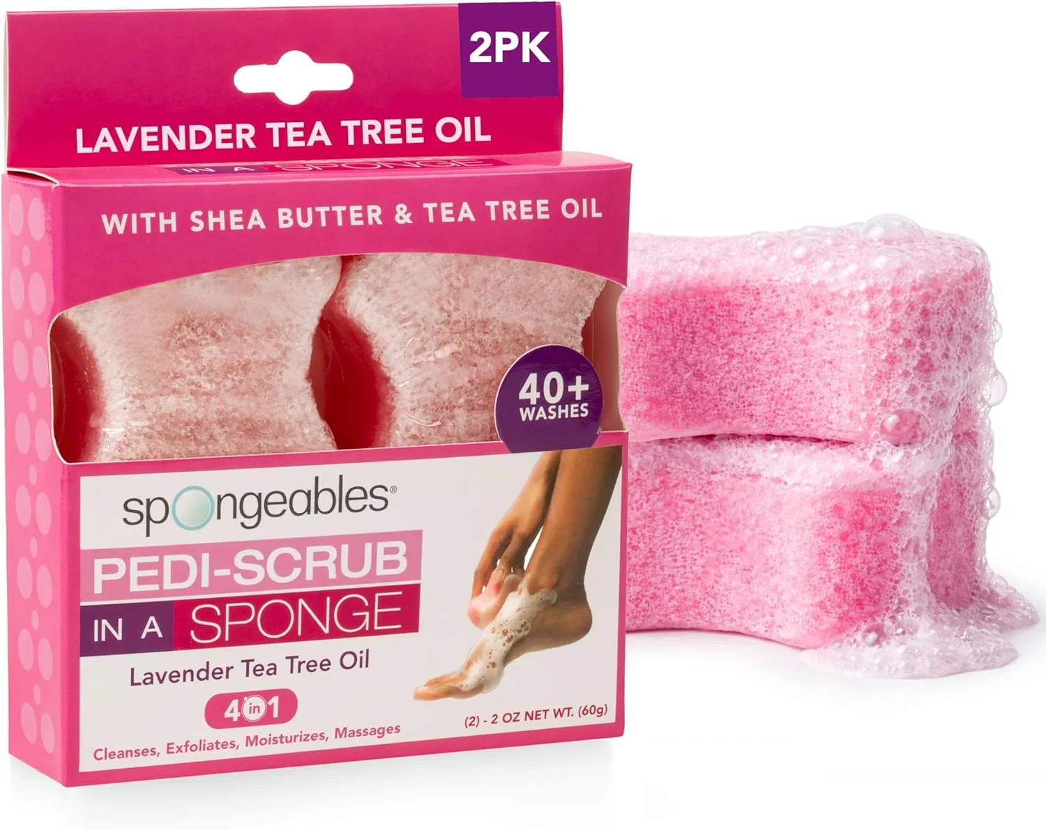Спонж для ног Pedi-Scrub In A Sponge Lavender Tea Tree Oil, 2 шт, Lavender Spongeables