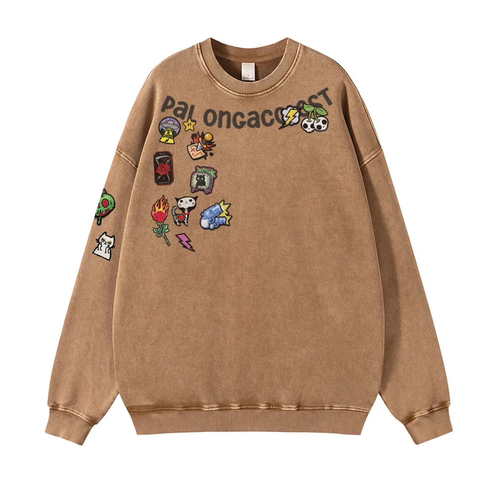 Детский свитшот оверсайз с круглым вырезом Washed Coffee PAL ONGACO