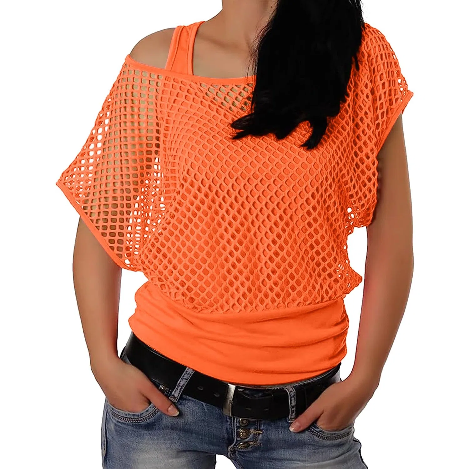 Женская футболка с открытыми плечами SexyFluo 80s Top, Orange