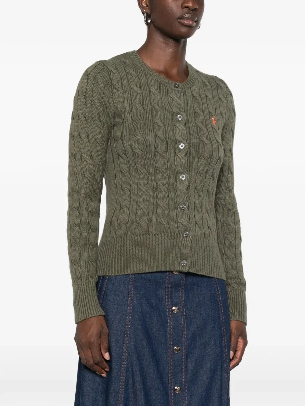 Кардиган вязаный косами Polo Ralph Lauren, зеленый — фото 3