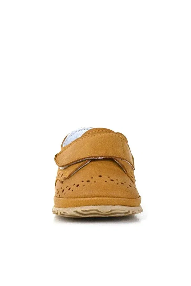 Детские пинетки из натуральной кожи на липучке Hapshoe, Tan Color — фото 4