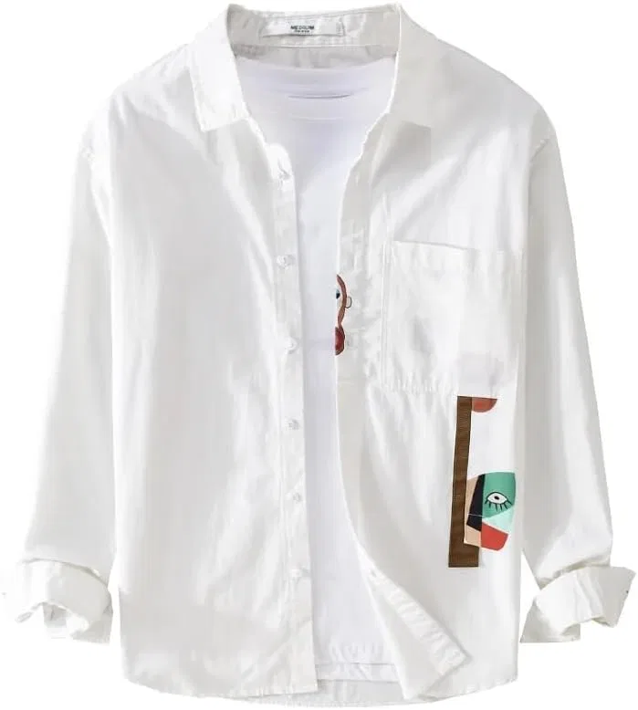 Мужская рубашка с заплаткой кармана Casual Cotton Shirt, White — фото 4