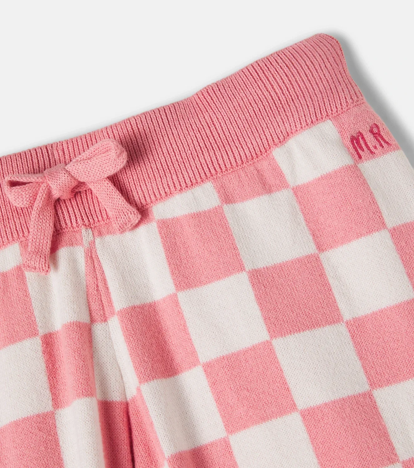 Вязаные хлопковые брюки в клетку Mini Rodini, розовый — фото 4