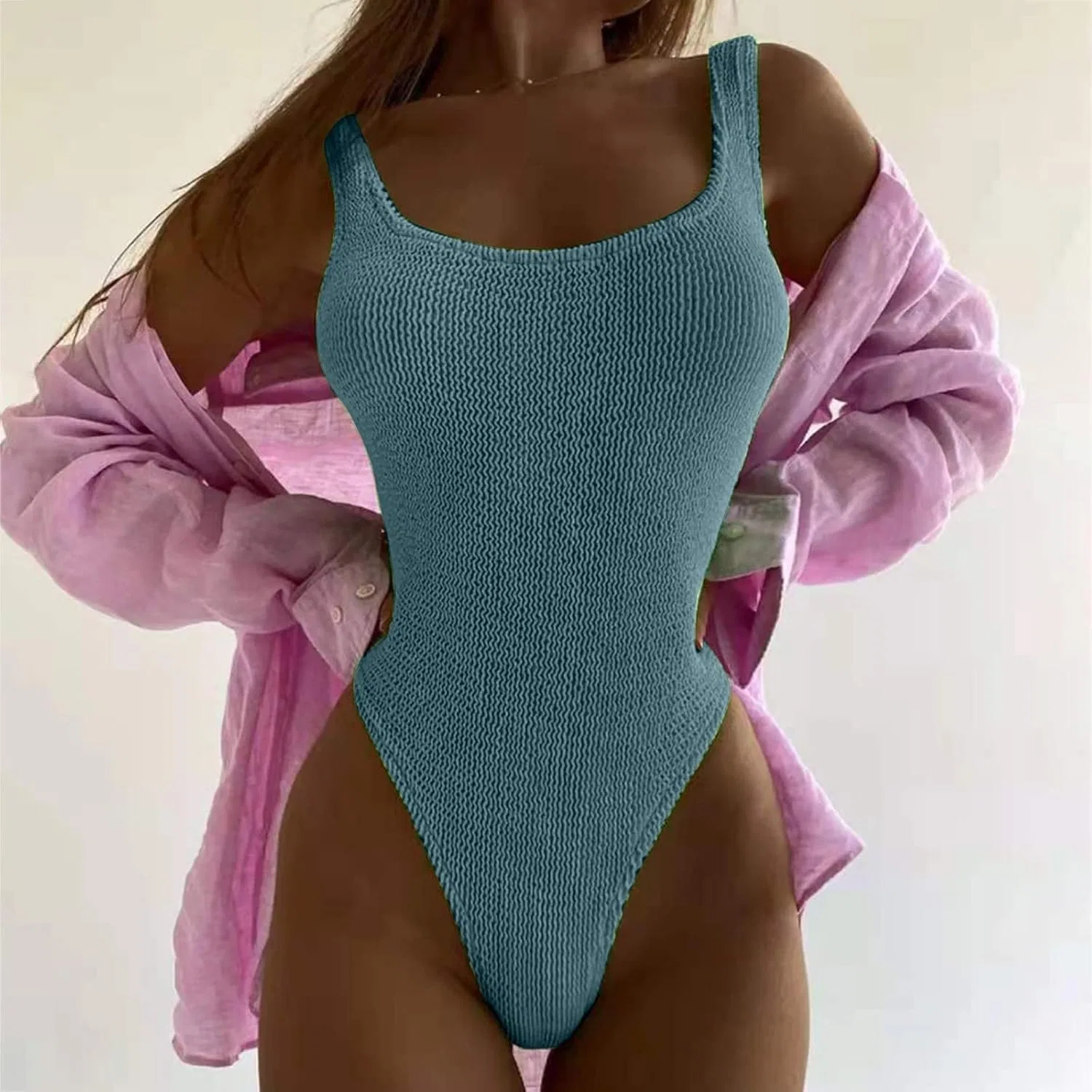 Женский слитный купальник с завышенной талией с утяжкой Monokini, Grey — фото 2