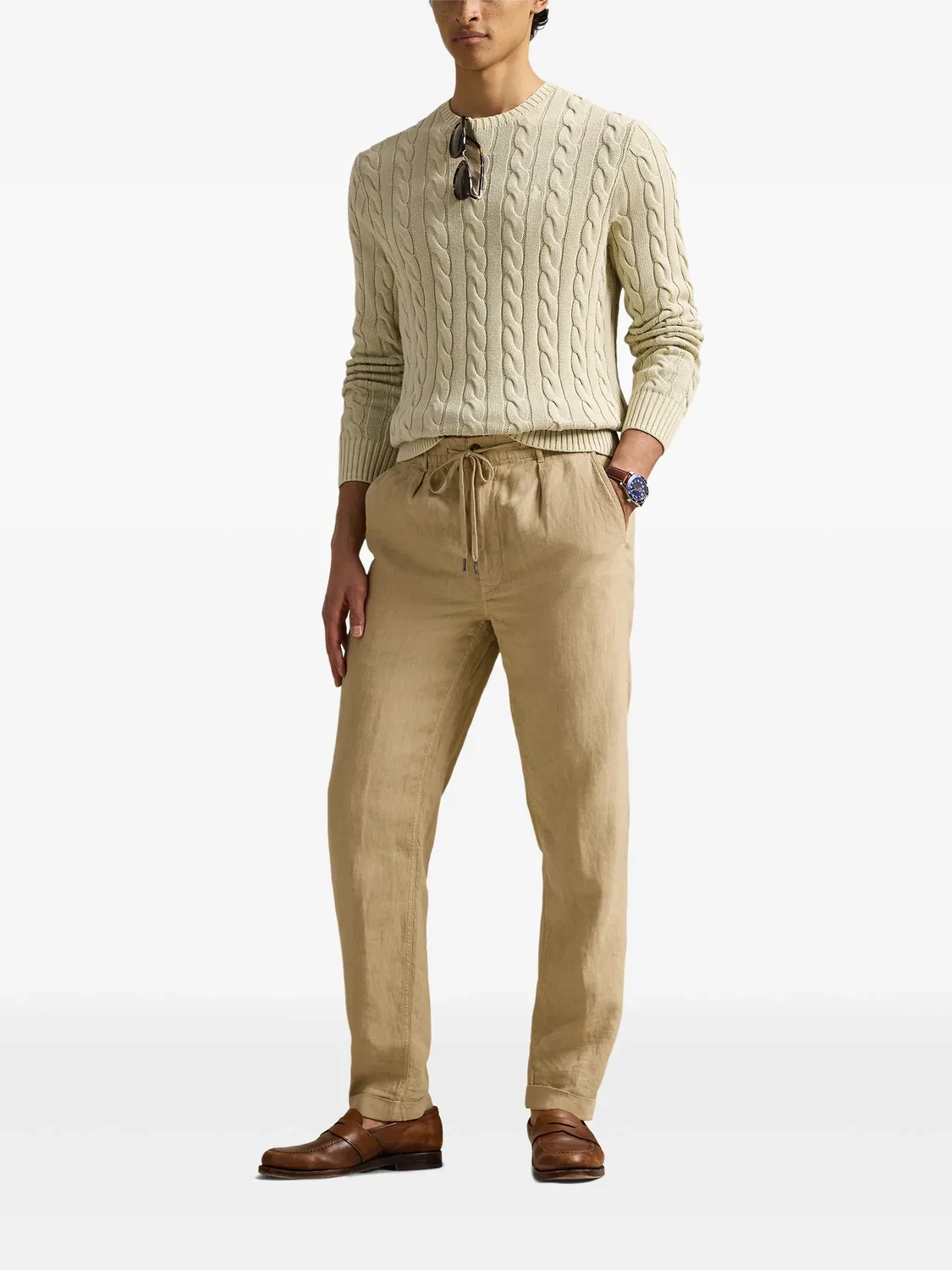 Хлопковый свитер с косами Polo Ralph Lauren, нейтральные — фото 4
