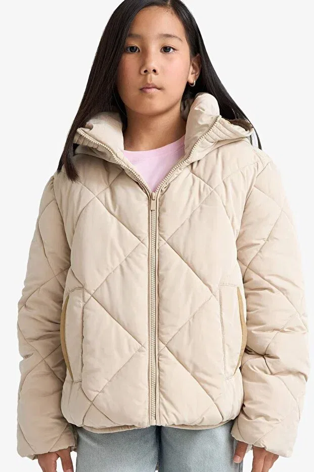Детское зимнее пальто с капюшоном Defacto, Beige-Bg123