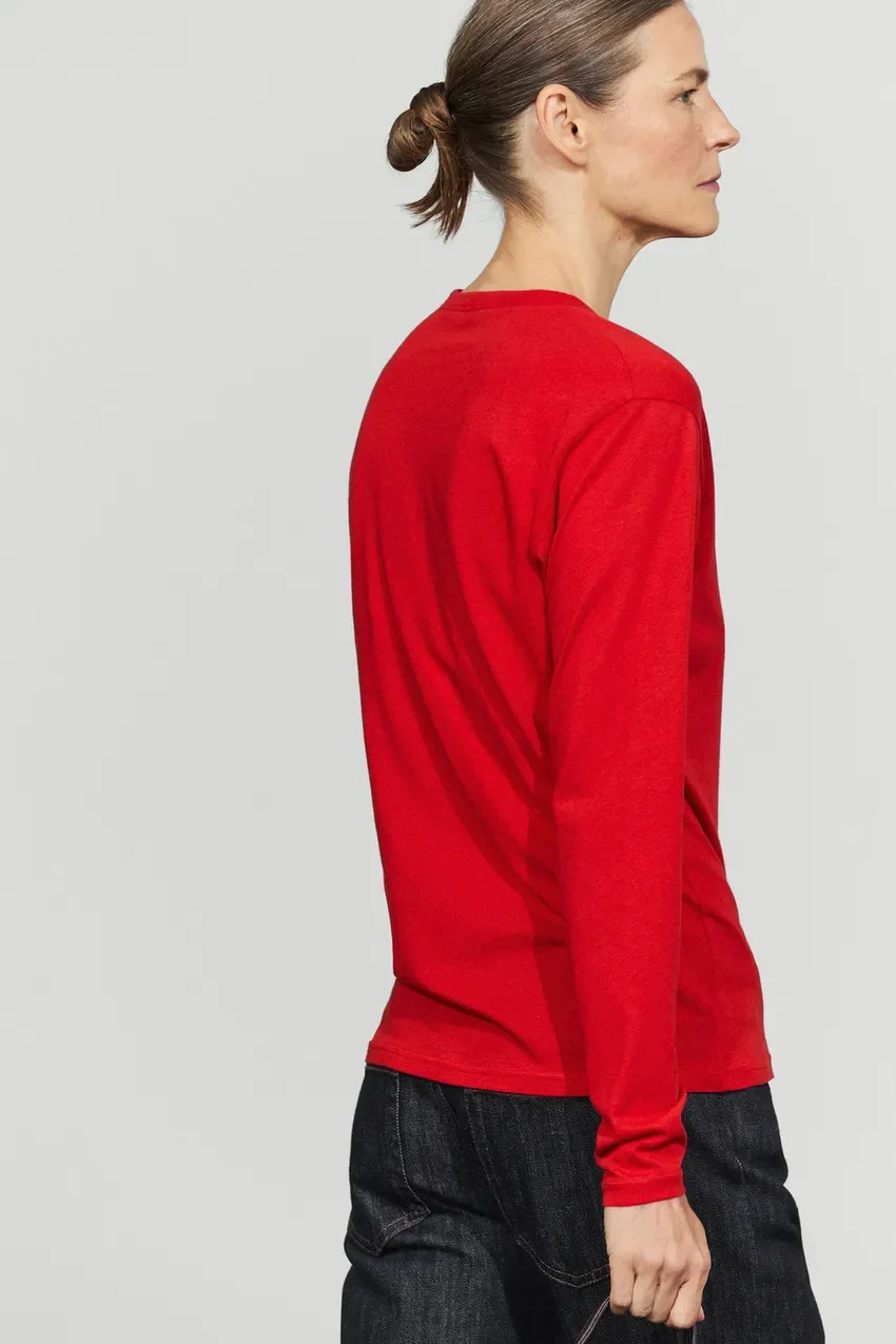 Лонгслив Massimo Dutti 100 % Cotton Baker, красный — фото 4