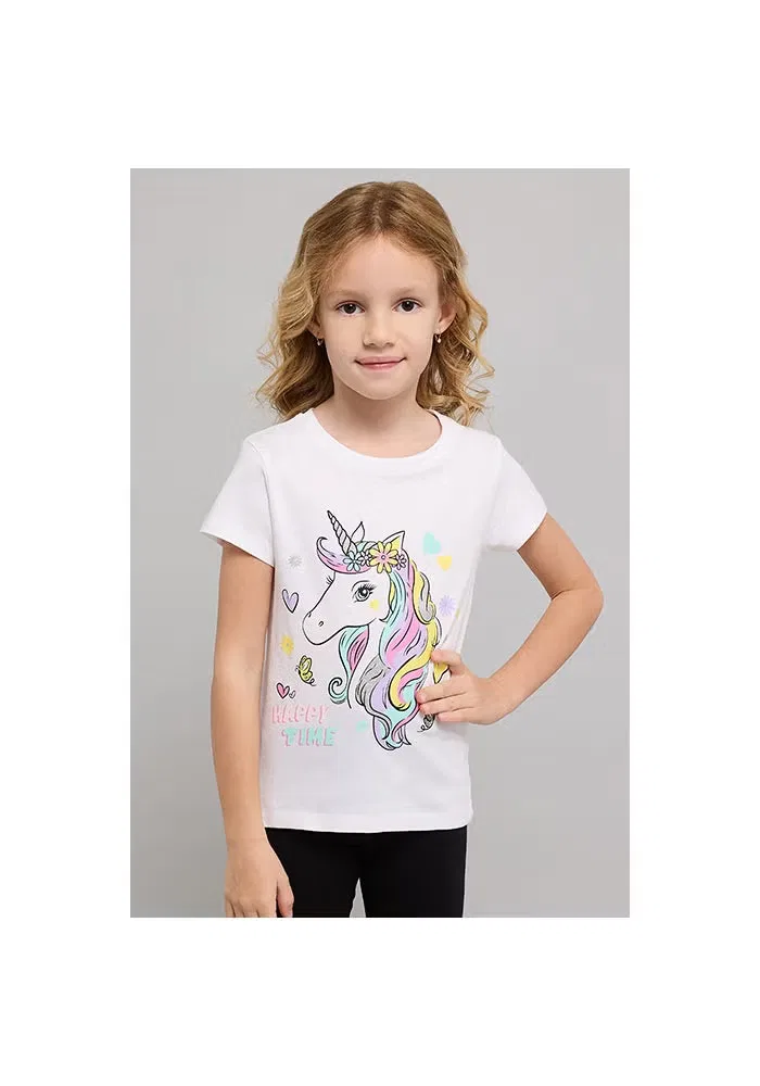 Футболка с принтом единорога и коротким рукавом R&B, кремовый