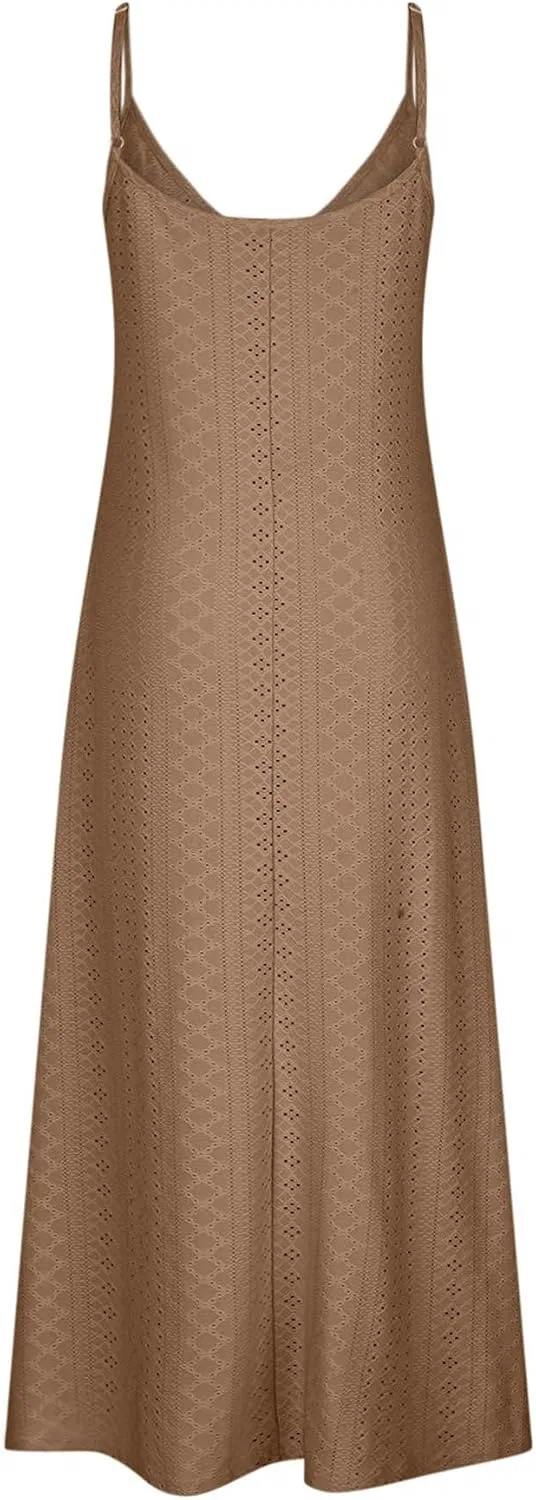 Женское летнее макси-платье с кружевной отделкой, Khaki — фото 3