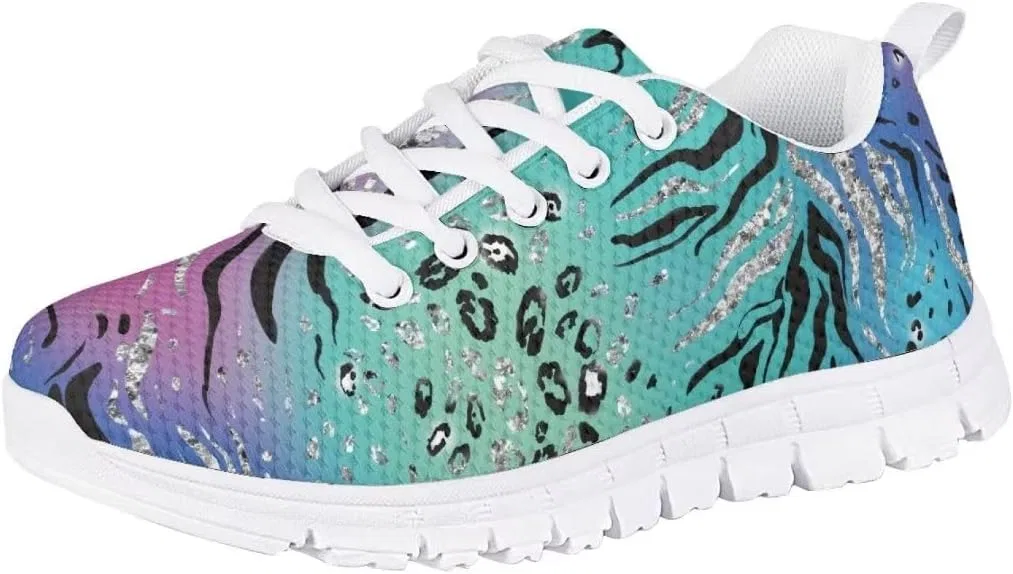Детские кроссовки для девочек с принтом PinUp Angel Adorable Back to School Shoes PinUp Angel, Purple Green Zebra Cheetah — фото 3