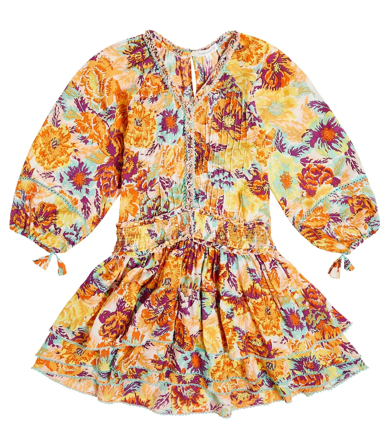 Платье с цветочным узором Yellow Rugosa Poupette St Barth Kids, оранжевый