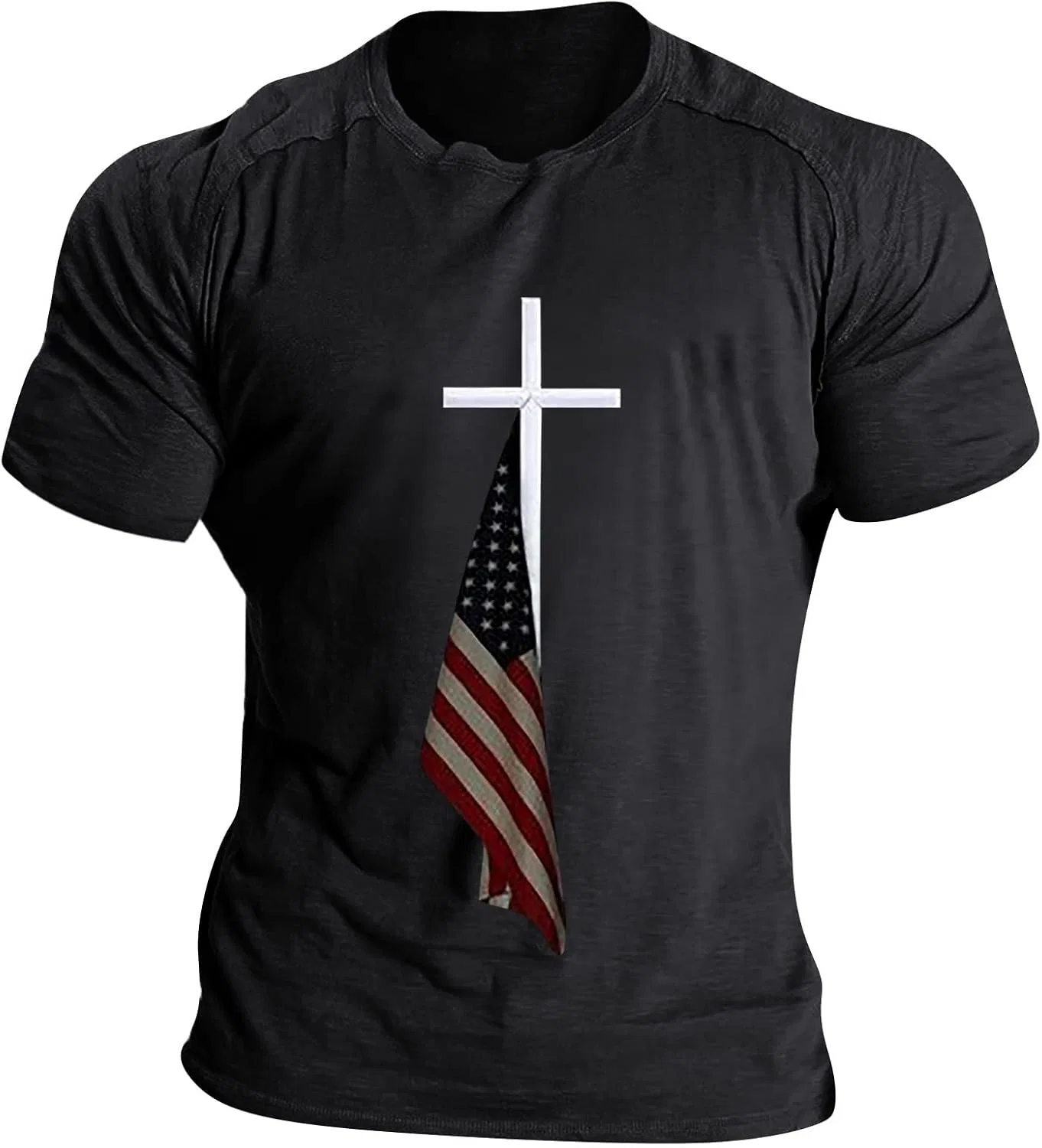 Мужская футболка с флагом и крестом Christian, Black