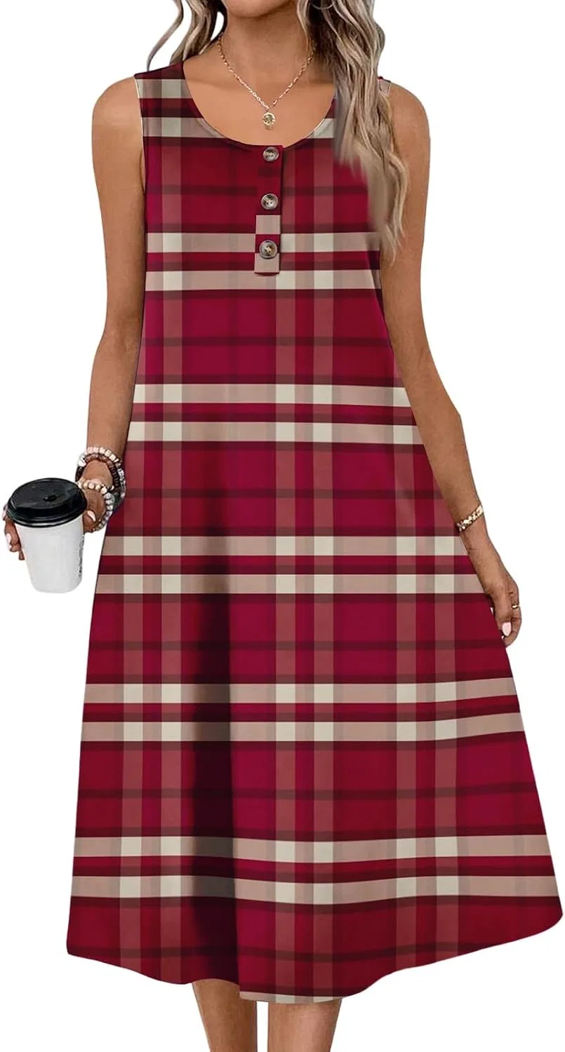 Женское платье макси в клетку sleeveless Button Down, Wine