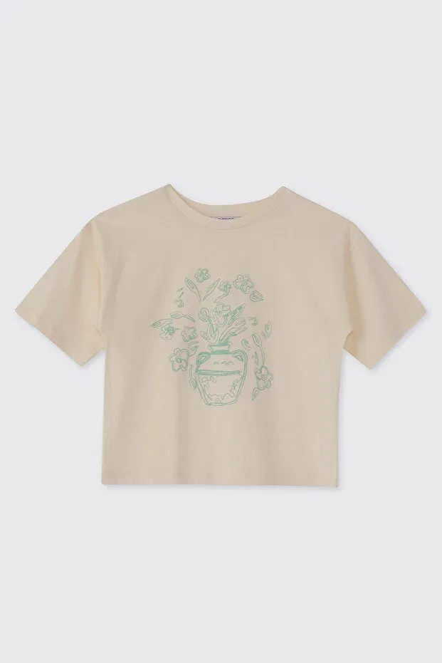 Детская футболка для девочек с принтом Ecru T-Shirt Panço, Ecru