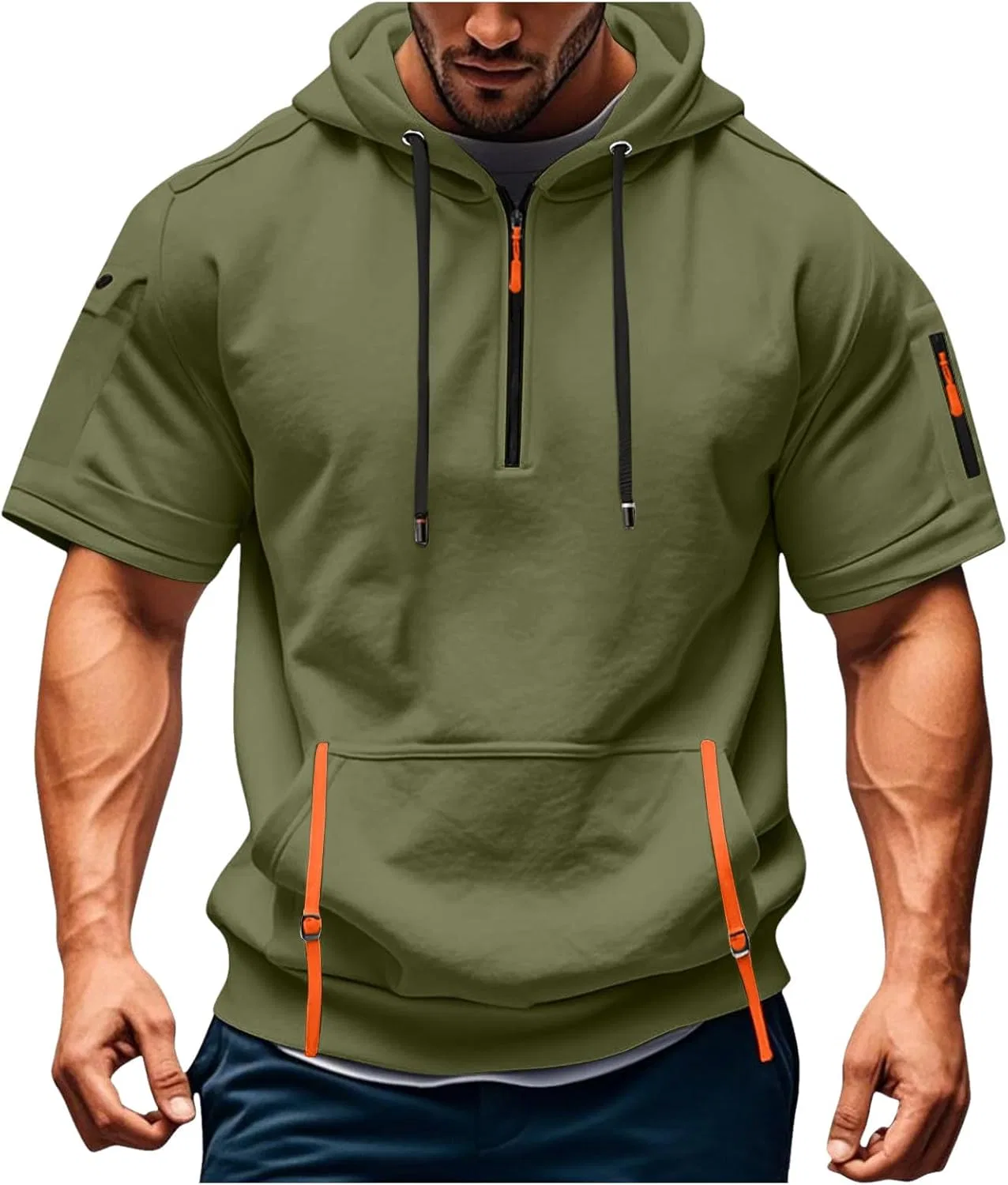 Мужская худи с капюшоном на молнии, легкая летняя, Army Green