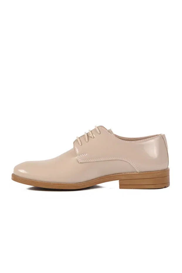 Детские классические туфли для мальчиков на шнуровке Ayakmod, Beige Patent Leather — фото 2