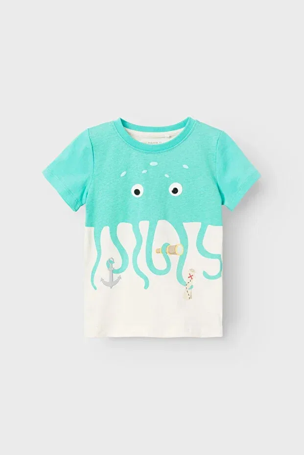 Детская футболка для мальчиков с принтом octopus printed Name It, Pool Blue