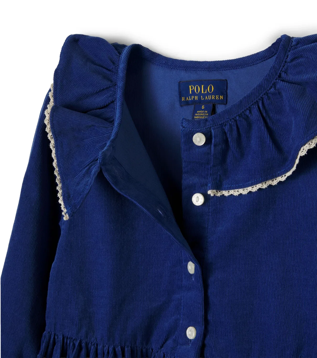Нарядное платье из вельвета с вышивкой Polo Ralph Lauren Kids, синий — фото 4