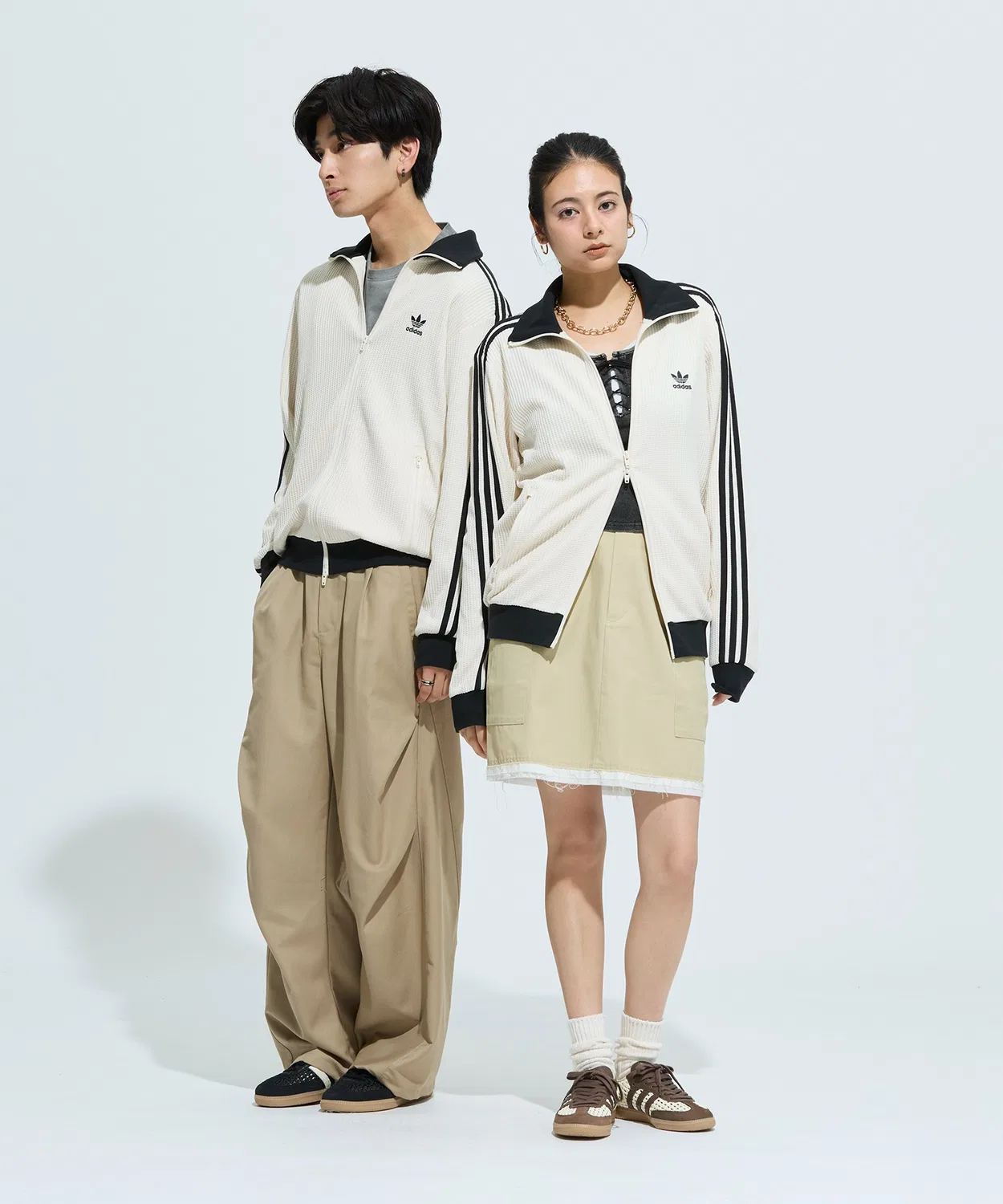 Женский/Мужской трек-топ с вафельной текстурой, slim fit Adidas Originals, White — фото 4
