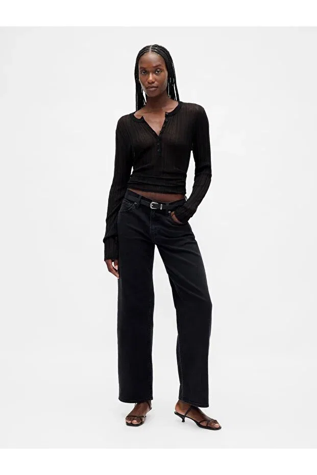 Женские джинсы прямого кроя с заниженной талией Gap, Black-000
