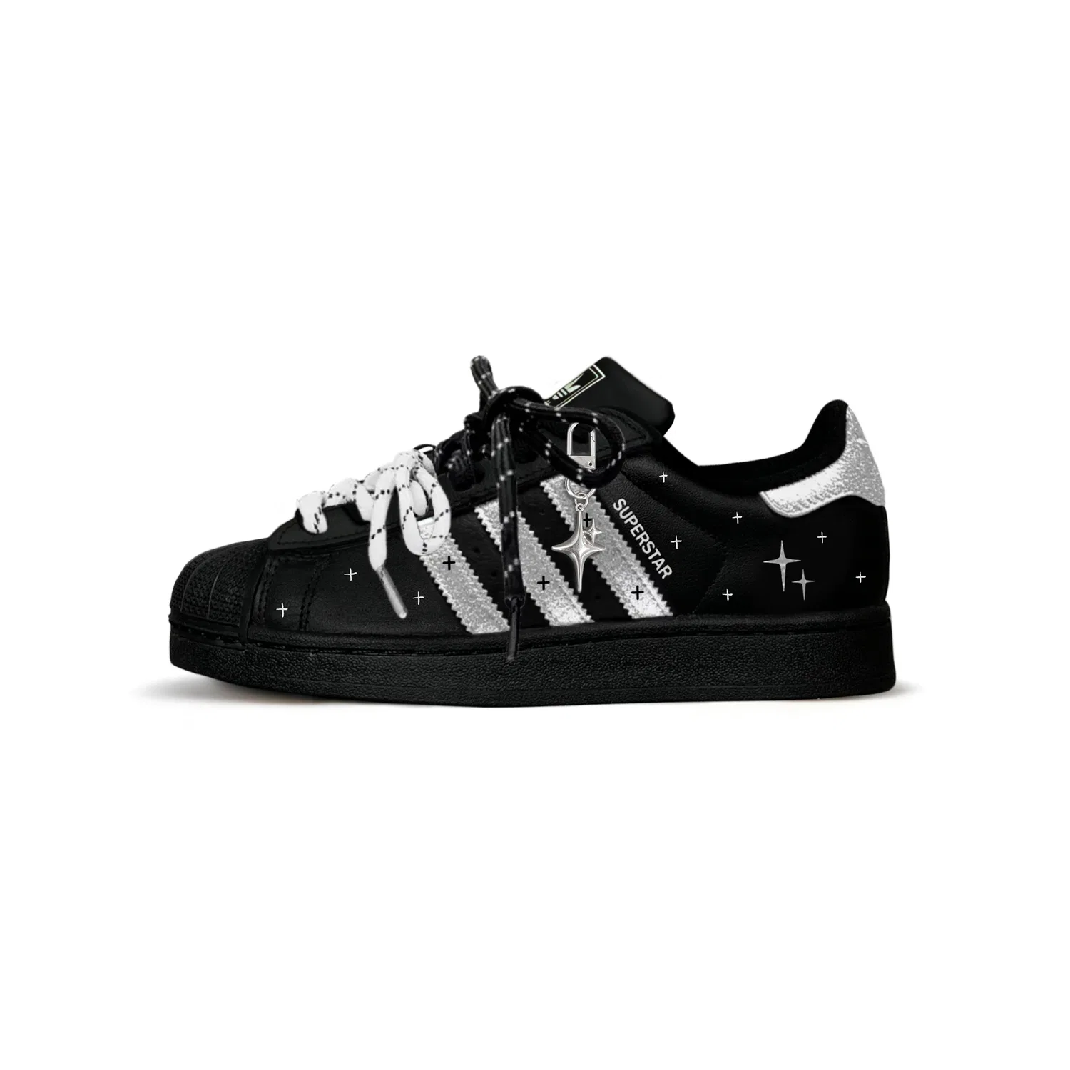 Детские кроссовки для мальчиков и девочек с принтом, Adidas Originals Superstar 2, Black, Cross Stars Shopping Bag — фото 3