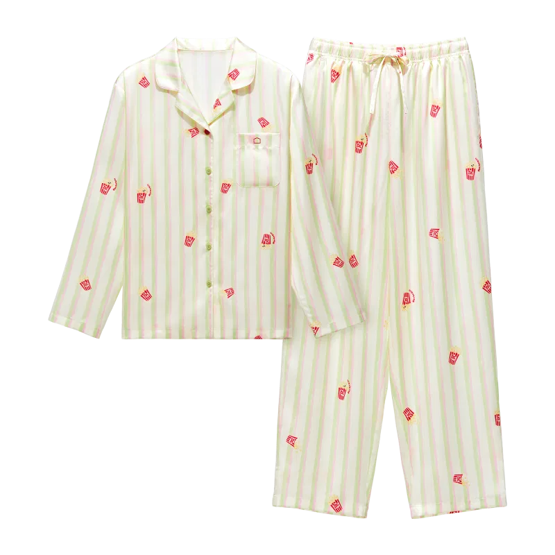 Детский комплект пижам Hand-Drawn Stripes Popcorn BANANA IN, Milk Green