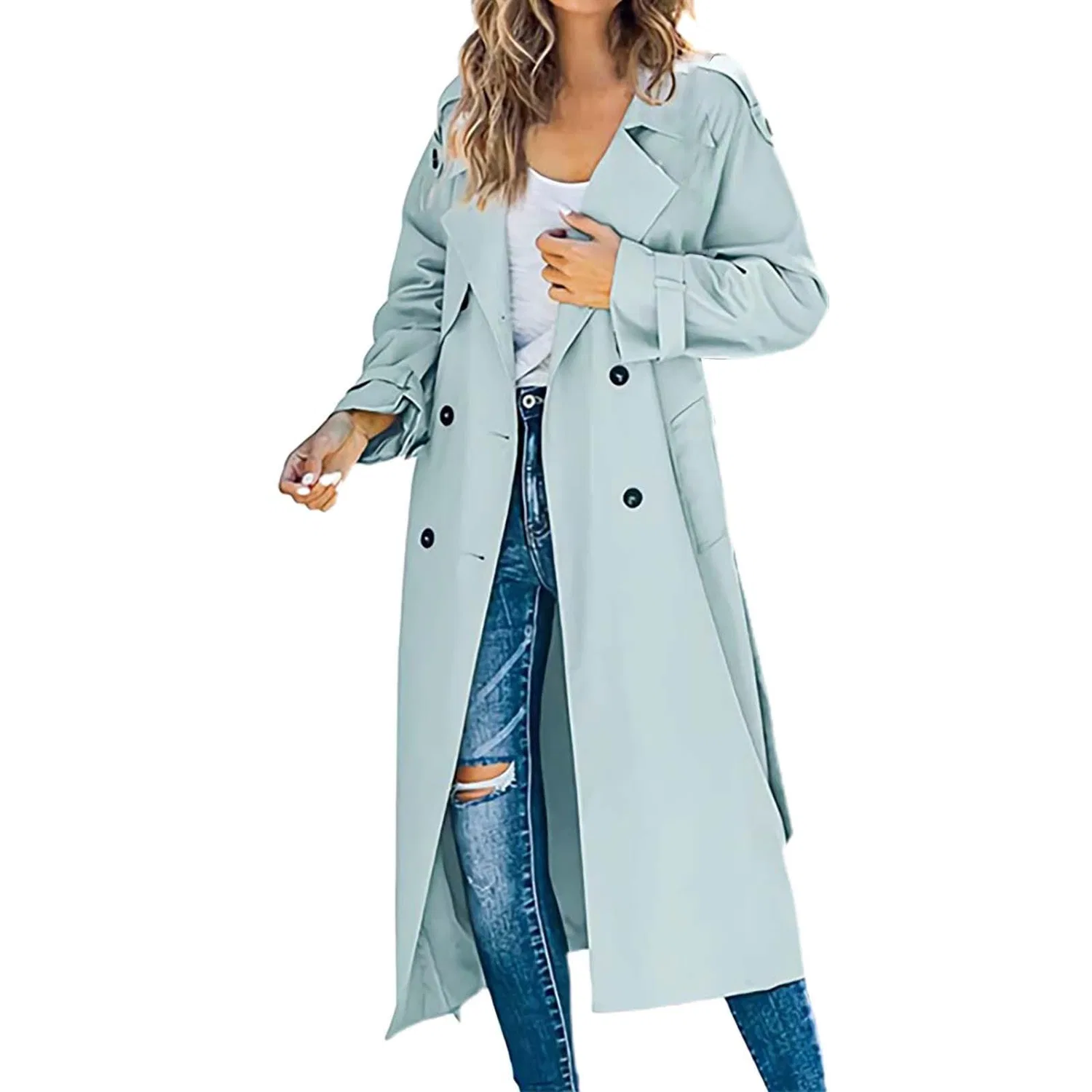 Женское пальто-тренч с поясом Classic Slim Lapel Coat, Verde