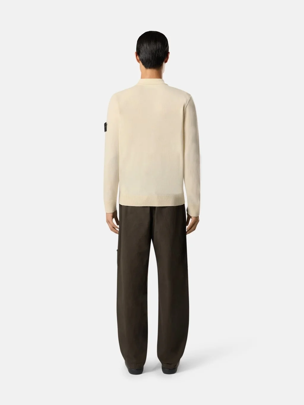 Мужской вязаный свитер с воротником поло Stone Island Loose Fit With Button Placket, айвори — фото 3