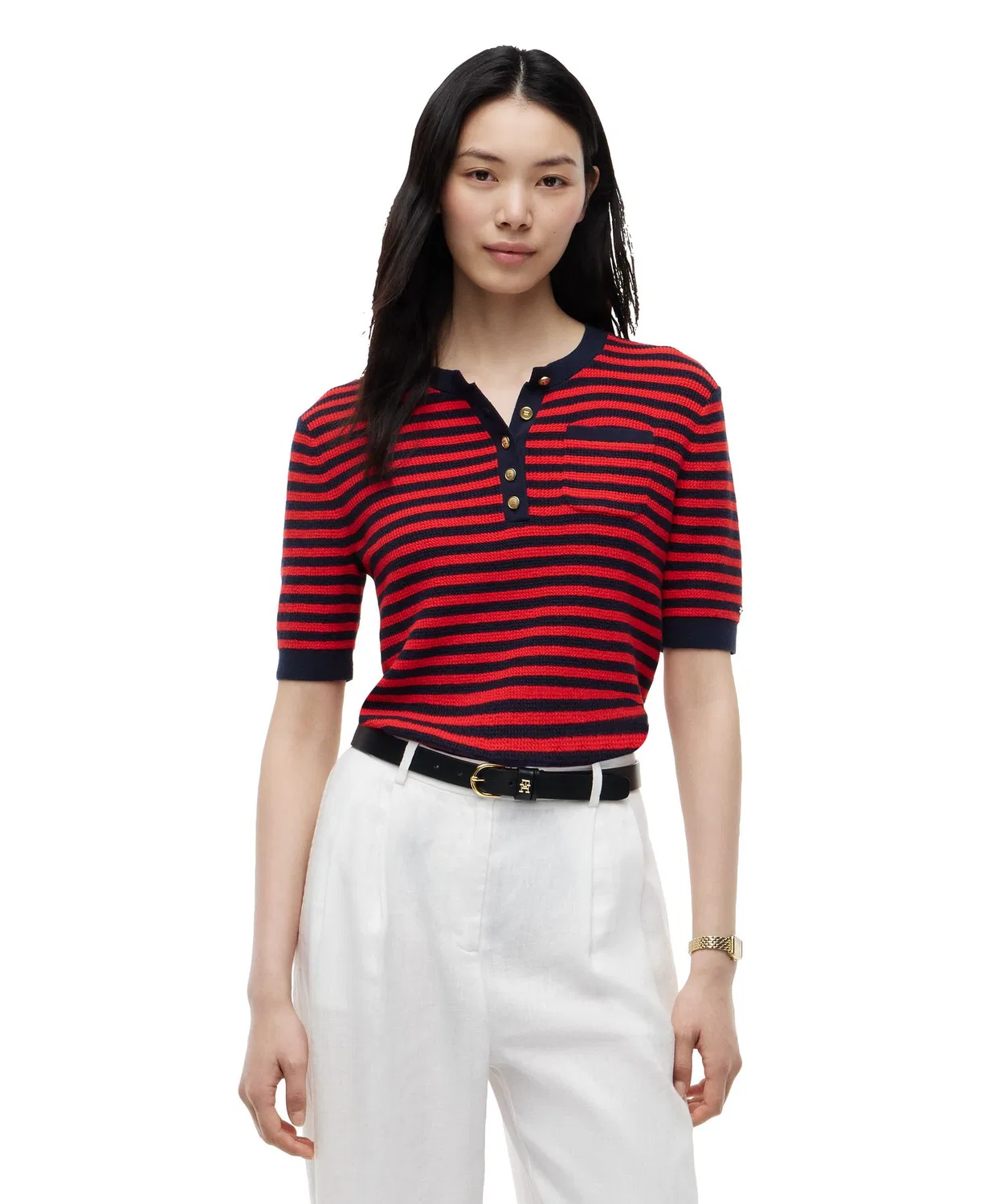 Женский топ-поло с коротким рукавом Gold Button Short Sleeve TOMMY HILFIGER, Multi