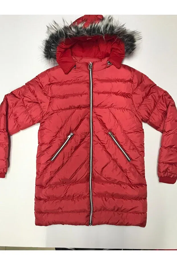 Детское пальто для девочек с капюшоном Winter Zipper Hooded Double Pockets Welsoft Lining Water And Wind Resistant Girl'S Coat Jacket Baby Slon Kids Clup, Red — фото 2