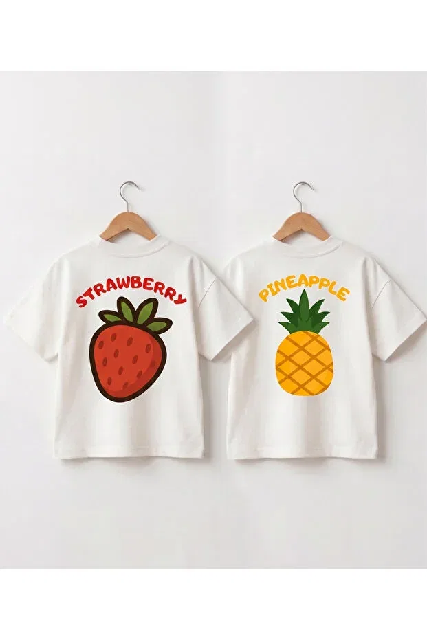 Детский комплект футболок оверсайз с принтом Pineapple & Strawberry Babytex, Ecru