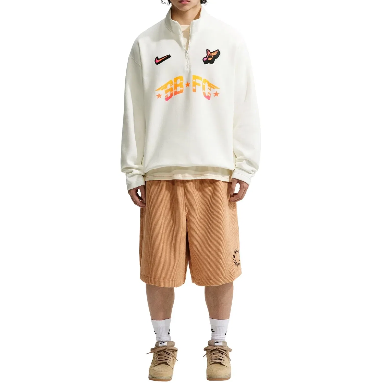 Мужской свитшот с флисом и молнией Nike SB Skate 1 2-Zip Fleece Crew-Neck, белый — фото 2