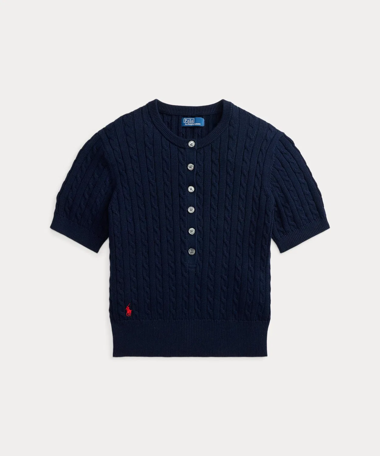 Женский полуприлегающий свитер с коротким рукавом и узором косичка POLO RALPH LAUREN, Blue — фото 2