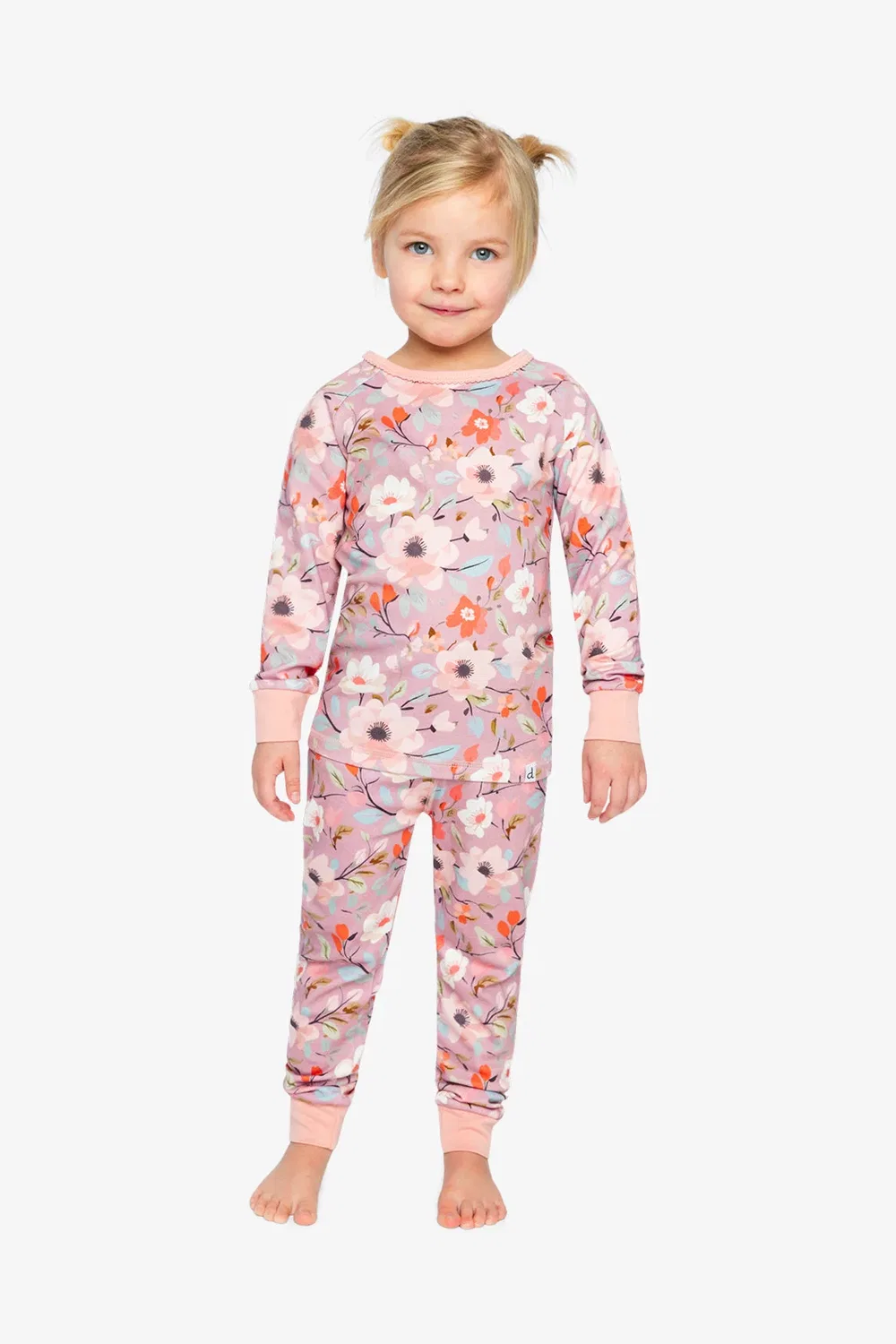 Детский комплект пижамы из органического хлопка с длинным рукавом Deux par Deux, Pink Printed Flowers