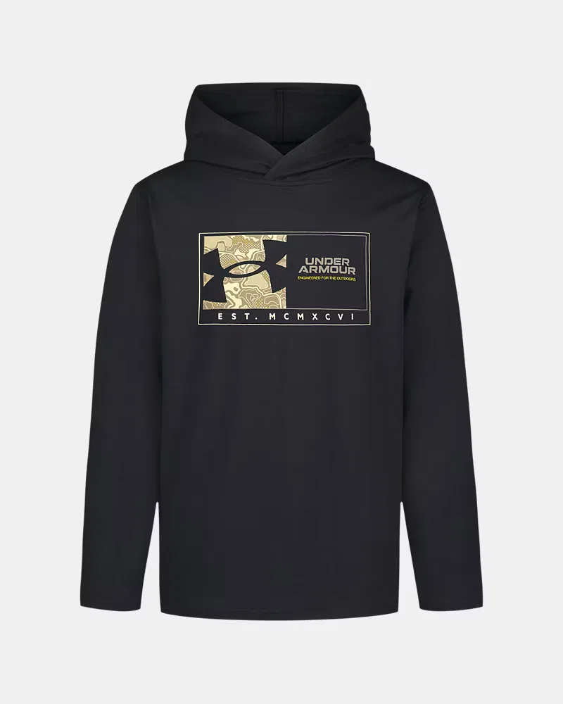 Худи детское с капюшоном и перекрестным вырезом, длинный рукав, UA Latitude Logo UnderArmour, Black/Pale Lemon