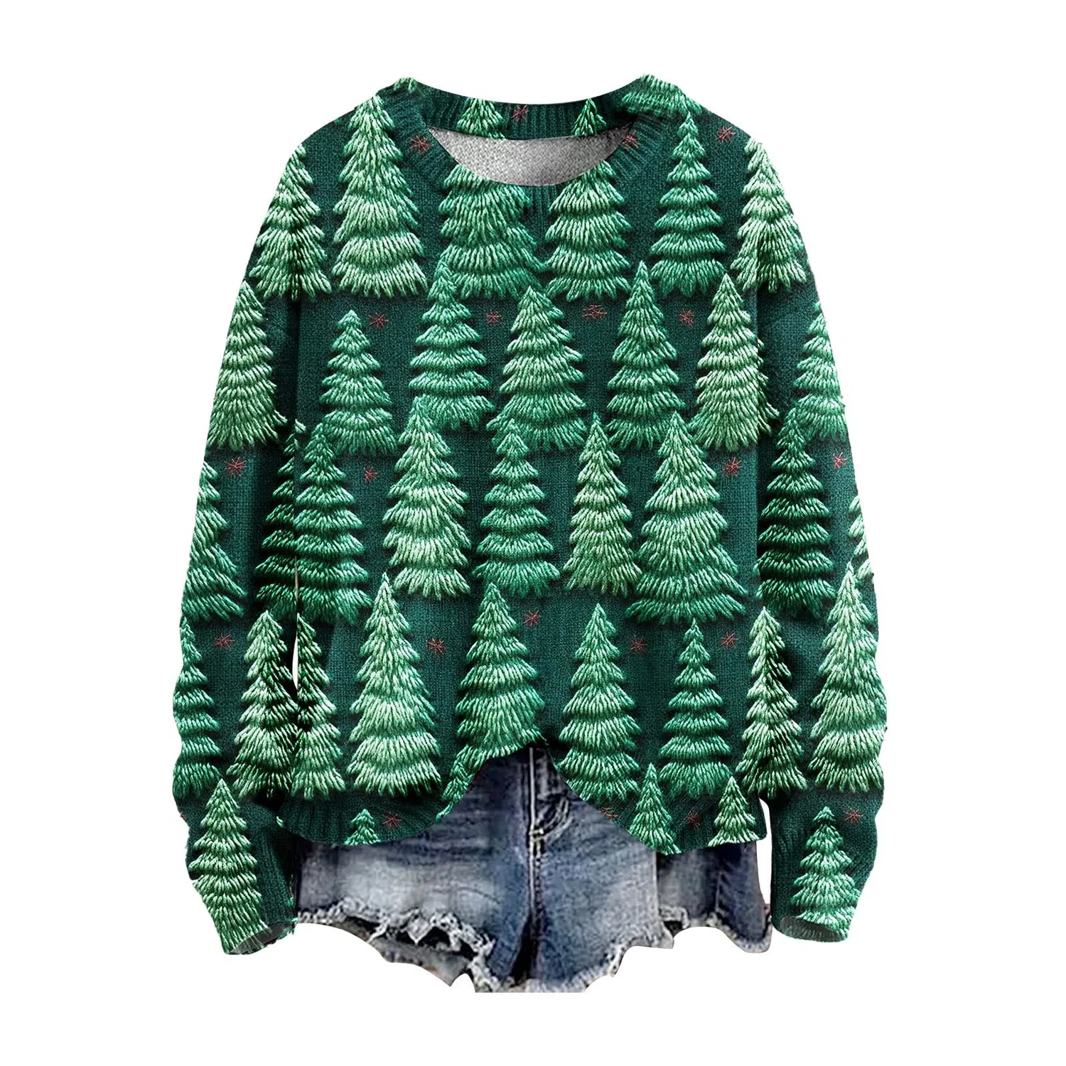 Женский свитшот оверсайз с принтом Christmas Tree, с длинным рукавом, Green Mint