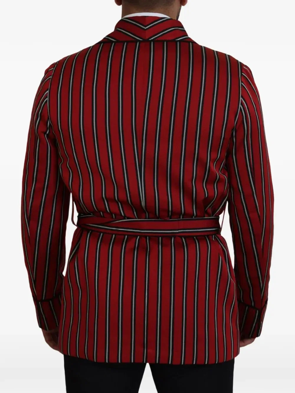 Полосатый халат с воротником-шалькой DOLCE & GABBANA, красный — фото 4