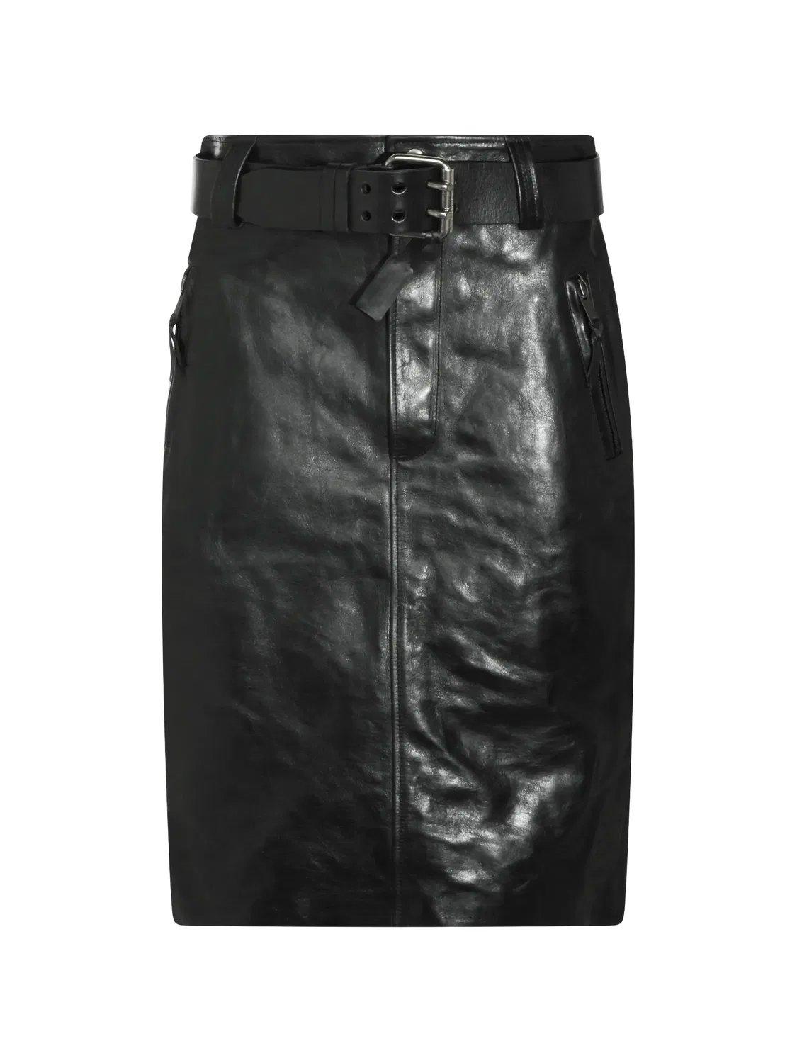 Кожаная юбка миди с поясом Saint Laurent, черный