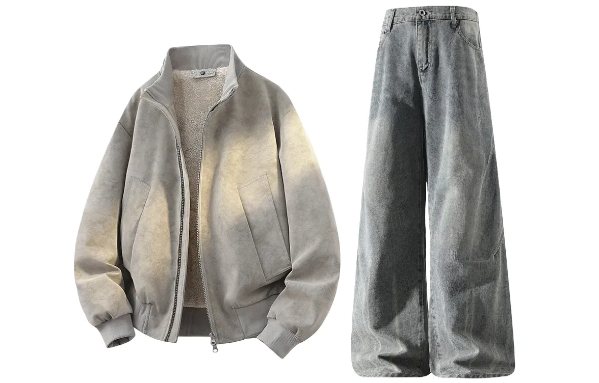 Детский комплект спортивной одежды с воротником-стойкой X1617, Light Gray Puffer Jacket+Yellow Mud Pants