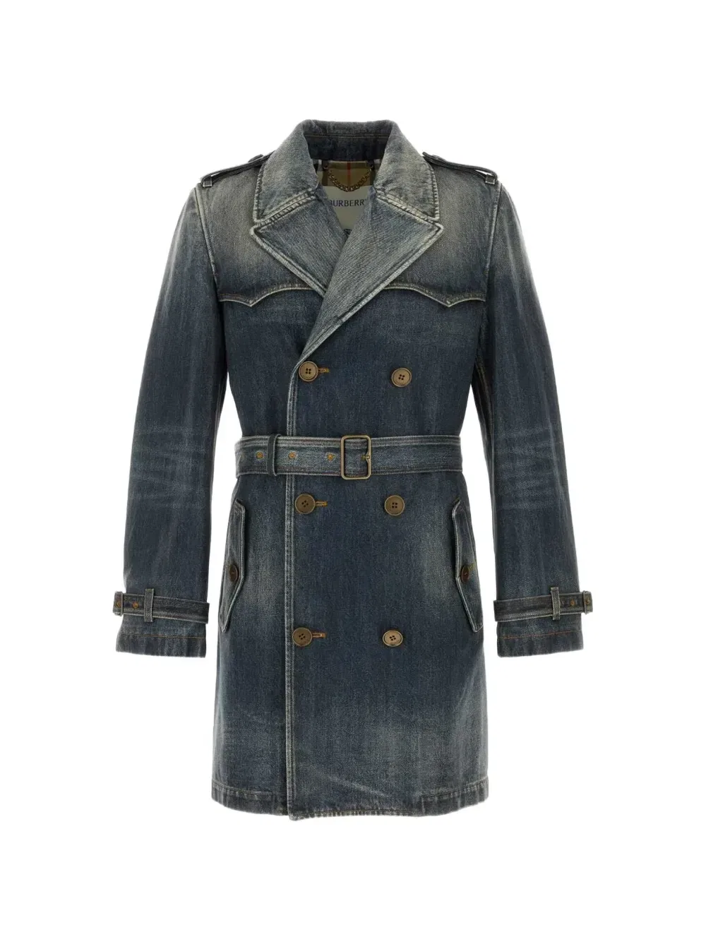 Тренч двубортный с поясом BURBERRY, синий